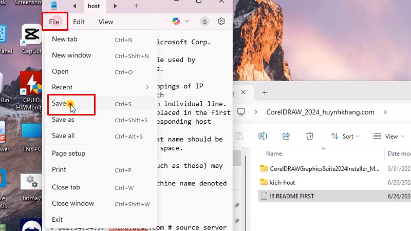 Bấm vào file và chọn Save