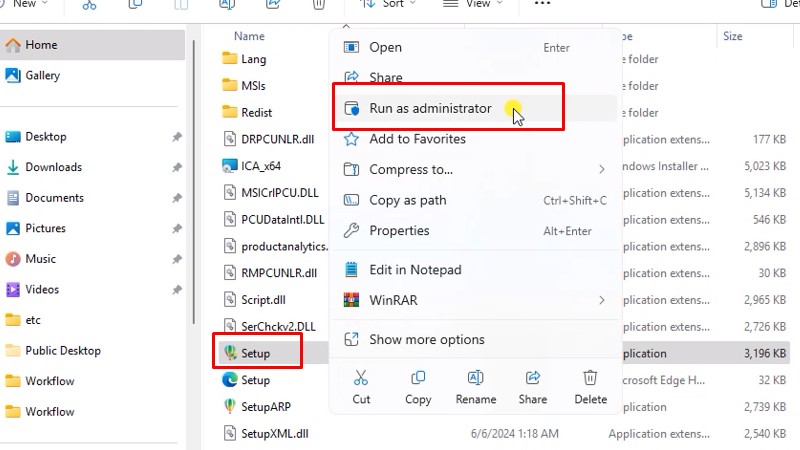Chạy file Setup bằng quyền Admin