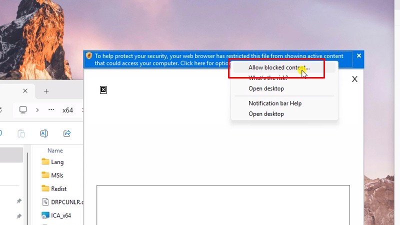 Bấm vào Alllow blocked như hình