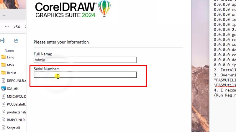 Dán vào ô Serial Number như hình