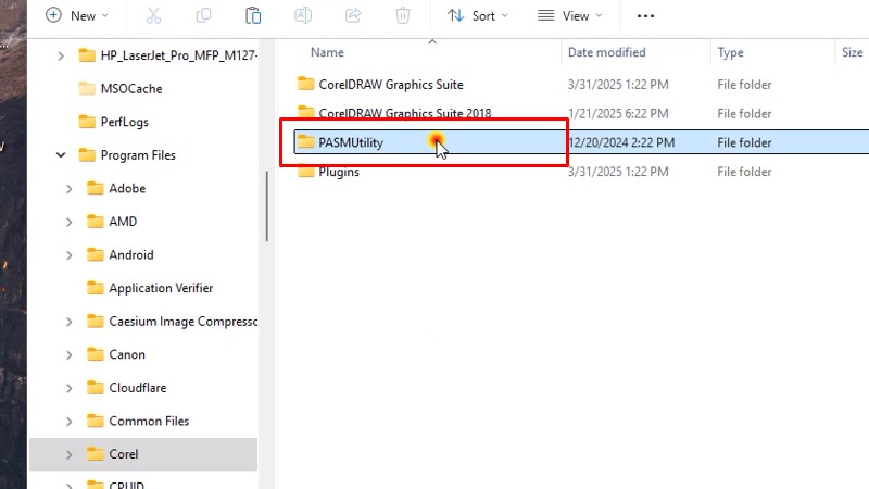 Vào thư mục PASMUtility