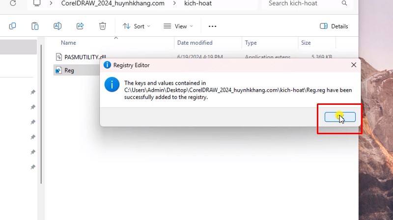 Bấm Ok hoàn thành quá trình cài đặt và kích hoạt