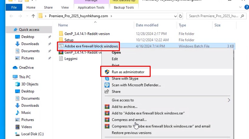 Chạy file như hình bằng quyền admin