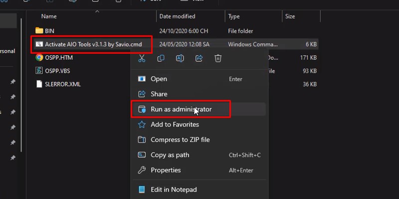 chuột phải vào phần kích hoạt