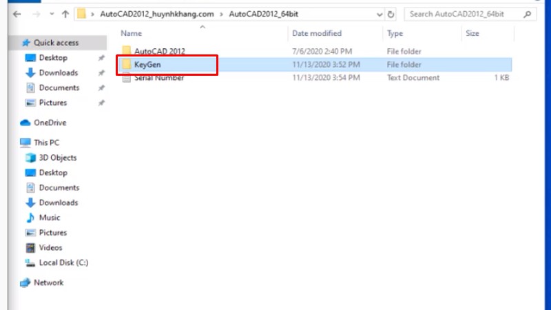 Vào thư mục keygen