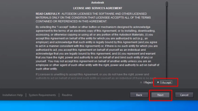 Tích vào "I Accept" và bấm Next