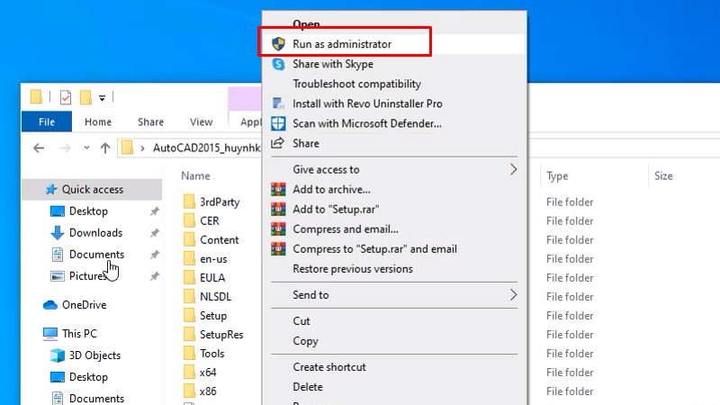 Chuột phải file Setup và chọn Run as admin