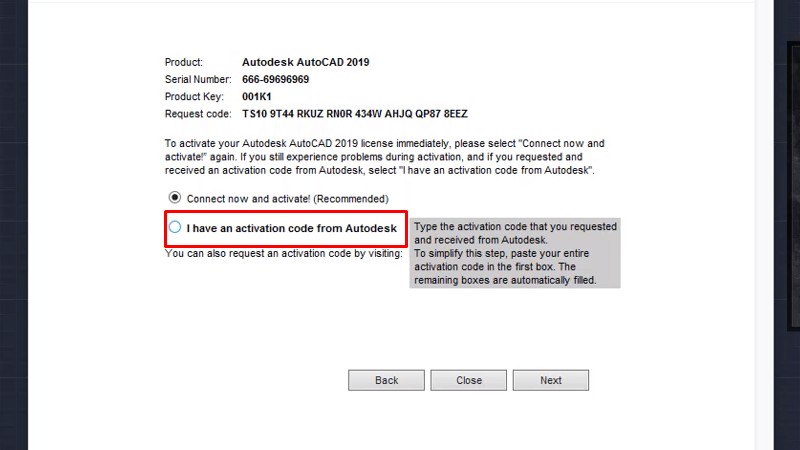 Tích vào Ô I have activayion....