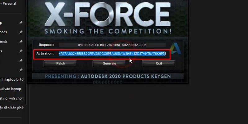Coppy dòng code Activation như hình