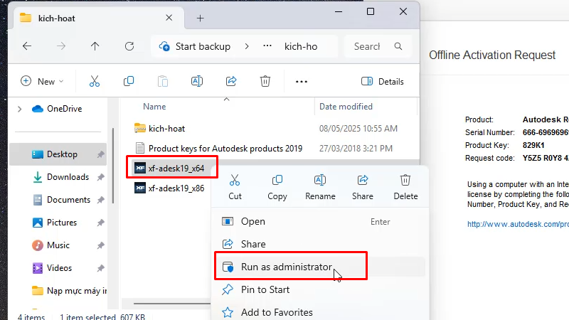 Chạy file xf-adesk 19x64 bằng quyền Admin
