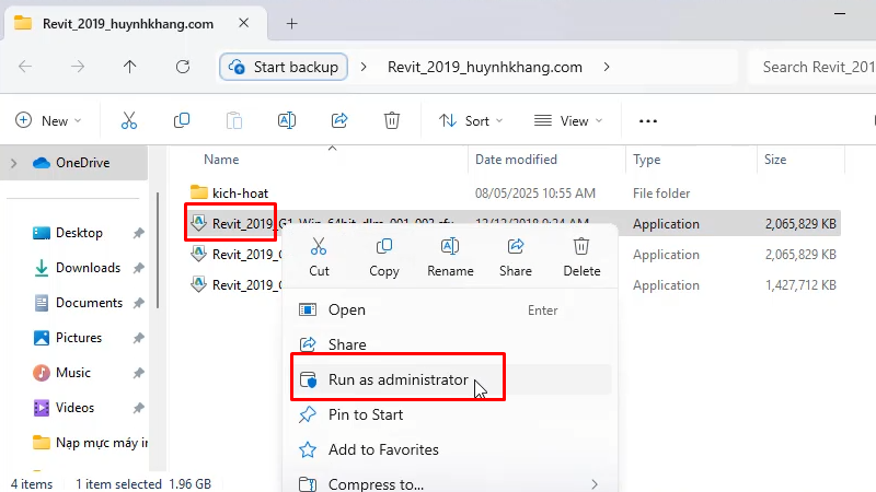Chạy file cài đặt bằng quyền Admin