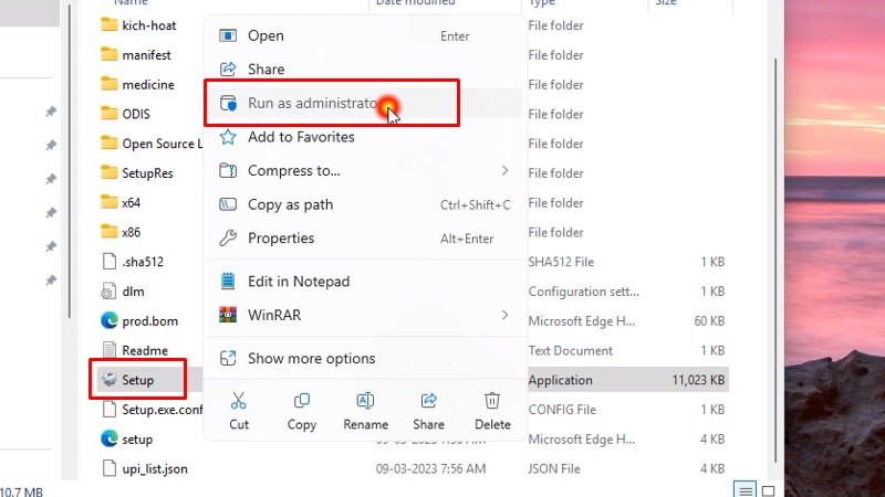 Chạy file Setup bằng quyền Admin