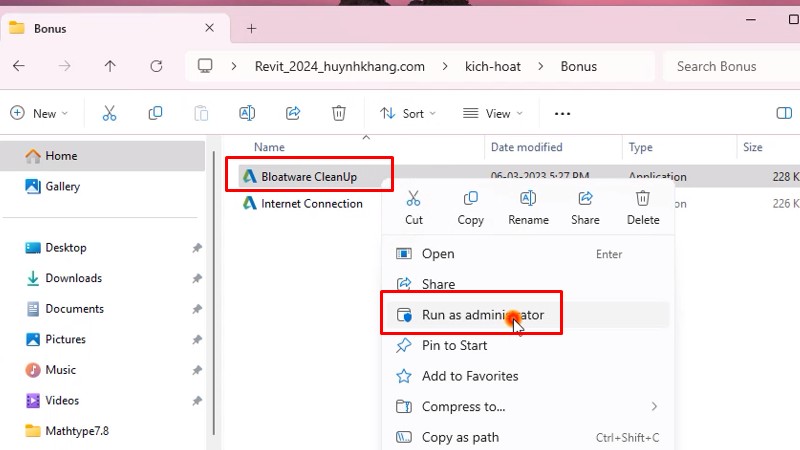 Chạy file như hình bằng quyền Admin