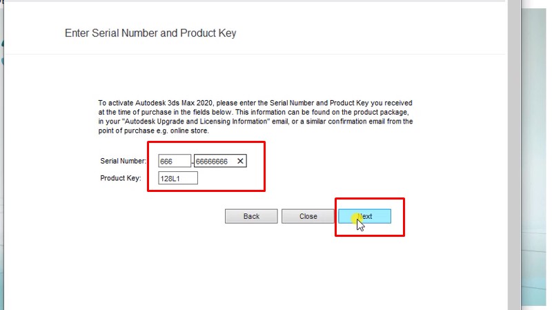 Nhập 666 - 66666666 1128L1 và bấm Next
