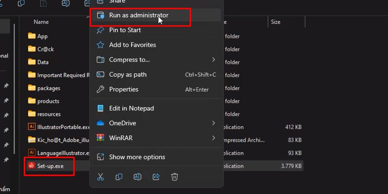 Chuột phải vào setup và chọn Run As Admin