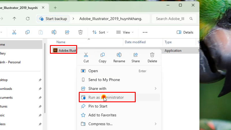 Chạy file cài đặt bằng quyền Admin