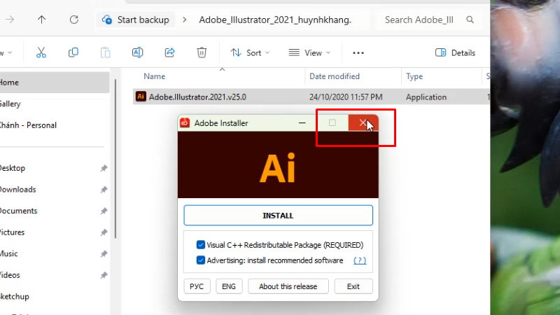 Bấm X tắt hoàn thành cài đặt