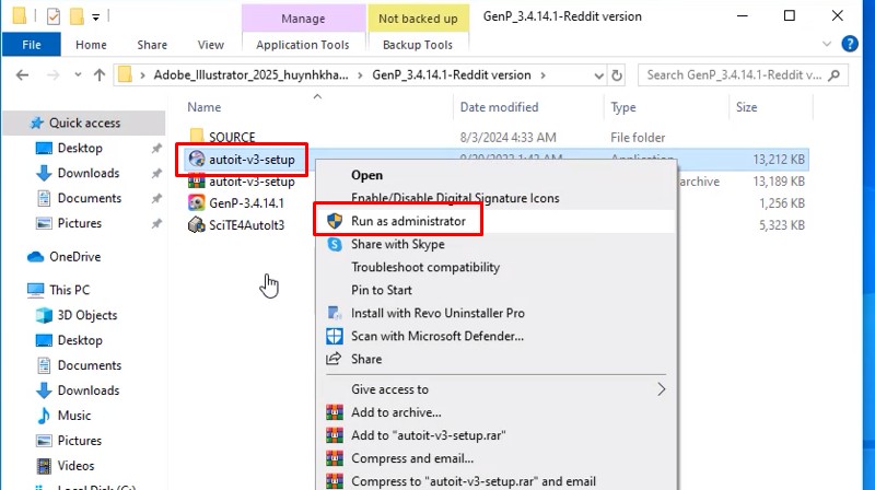Chuột phải file autoit-v3-setup và chọn Run as admin