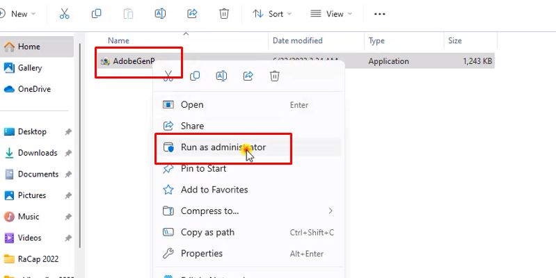 chuột phài vào file kích hoạt và chọn run as admin