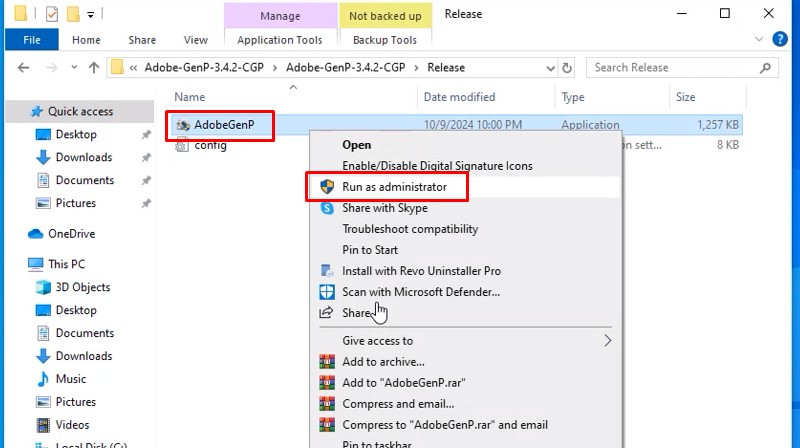 Chạy file AdobeGenP bằng quyền Admin