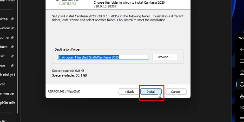 Bấm Install và hoàn tất quá trình cài đặt
