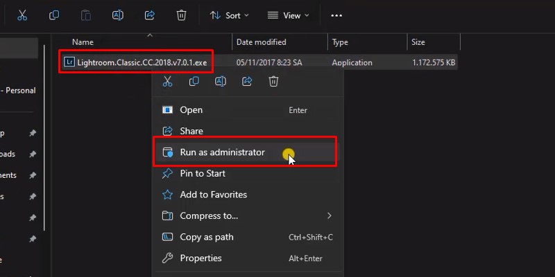 chuột phải vô file cài đặt và chọn Run As Admin