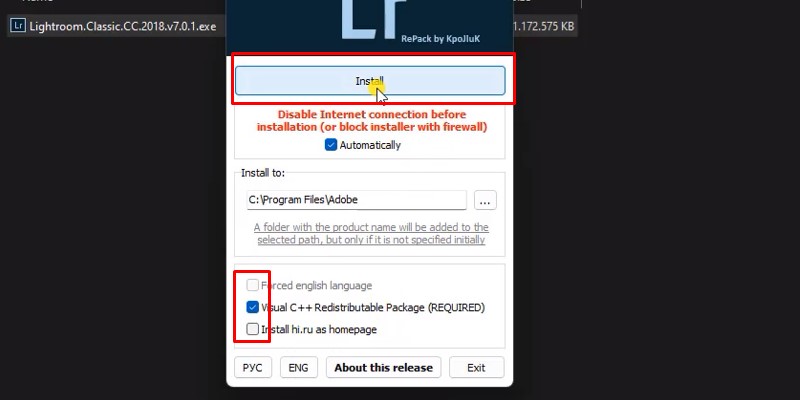 Tích chọn như hình và nhấn Install