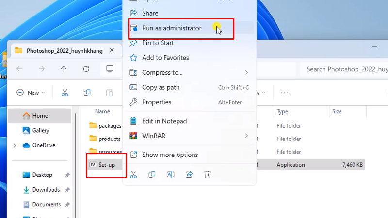 chuột phải file setup và chọn run as admin