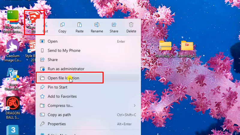 Chuột phải vào app Sketchup 2018 và chọn Open file như hình