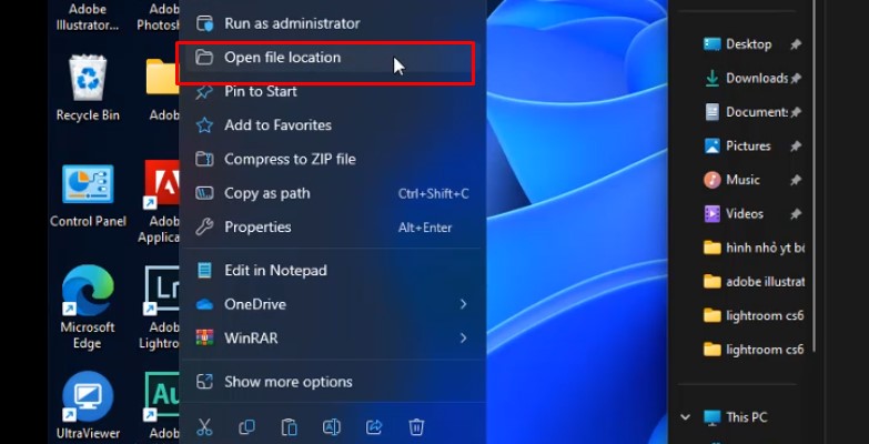 chuột phải vào icon audition cs 6, click chuột phải và chọn như hình